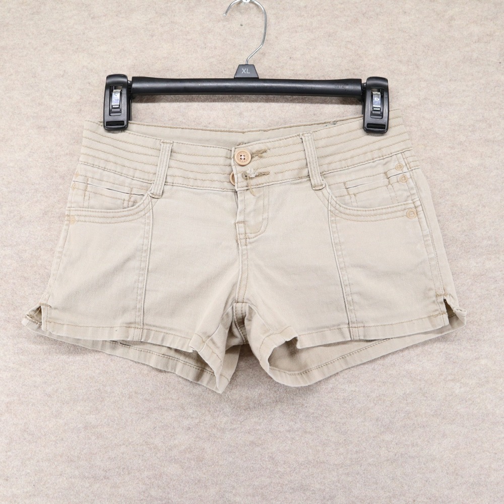 Zana Di Khaki Shorts 3 Low Rise Y2K Double Button Tan Stretch Cotton